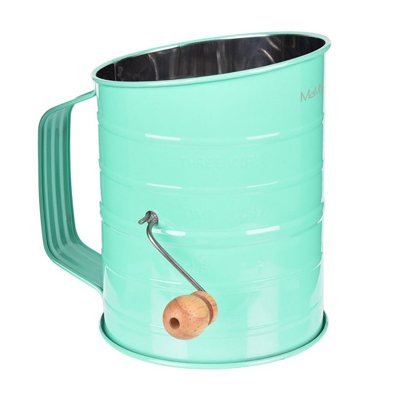 MaMix Stainless Steel Baking Hand Crank Flour Sifter with 2 Wire Agitator 3 Cup - Image 1